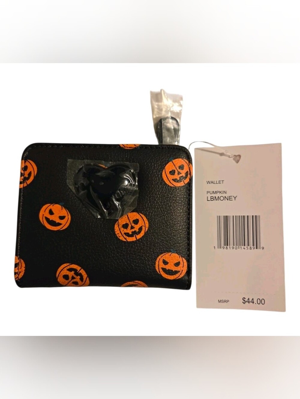 NWT Luv Betsey Johnson Halloween Pumpkin Jack-O-Lantern Wallet Bifold Black